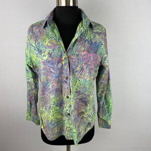 Pete Huntington Shirt Womens Button Down Funky Artsy Vacation Hawaiian Travel M